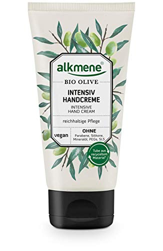 alkmene Handcreme mit Bio Olive - Intensiv Creme für sehr trockene Hände - vegane Olivenöl Intensivcreme ohne Silikone, Parabene, Mineralöl, PEGs, SLS & SLES - Hautpflege (1x 75 ml) von Alkmene