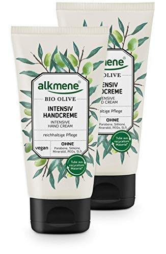 alkmene Handcreme mit Bio Olive - Intensiv Creme für sehr trockene Hände - vegane Olivenöl Intensivcreme ohne Silikone, Parabene, Mineralöl, PEGs, SLS & SLES - Hautpflege im 2er Pack (2x 75 ml) von Alkmene
