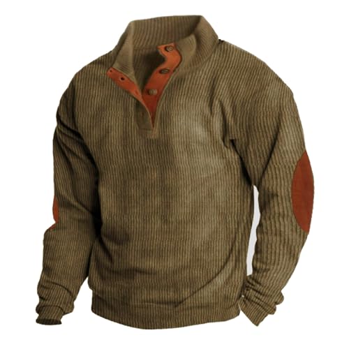 Allegorly Cord Pullover Herren Winterpullover Warm Men's Sweatshirt Ohne Kapuze Männer Sweater Winter Arbeitspullover Angenehmer Regular Fit Pullover für Büro und Freizeit (Khaki, XXXL) von Allegorly