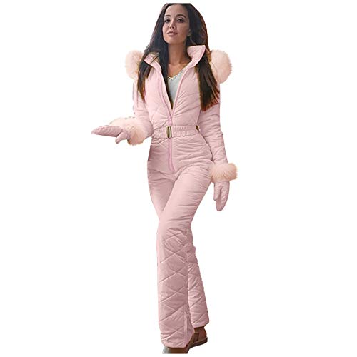 Skianzug Damen Einteiler Damen Skianzug Schneeanzug Lässig Skioverall Frauen Einteiler Skisuit Wasserdicht Skioverall Wasserdicht Ski Suit Skisuit mit Kaputze Reißverschluss Jumpsuit (Pink-d, M) von Allegorly