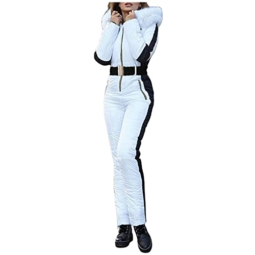 Skianzug Damen Einteiler Damen Skianzug Schneeanzug Lässig Skioverall Frauen Einteiler Skisuit Wasserdicht Skioverall Wasserdicht Ski Suit Skisuit mit Kaputze Reißverschluss Jumpsuit (White-a, S) von Allegorly