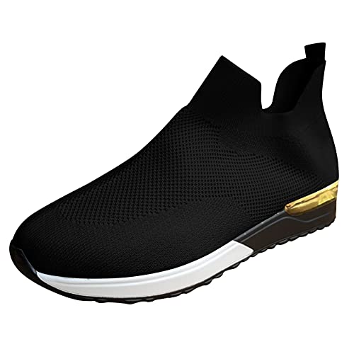 Sneaker Damen Plattform Elegante Schuhe Turnschuhe Sportschuhe Leichtgewichts Atmungsaktiv Frauen Walkingschuhe Halbschuhe Cushion Wasserdicht Flach Für Sporthalle Jogging Workout (#1 Black, 40) von Allegorly