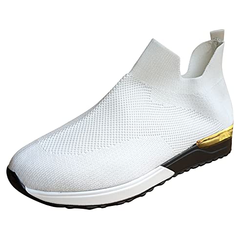 Sneaker Damen Plattform Elegante Schuhe Turnschuhe Sportschuhe Leichtgewichts Atmungsaktiv Frauen Walkingschuhe Halbschuhe Cushion Wasserdicht Flach Für Sporthalle Jogging Workout (#1 White, 39) von Allegorly