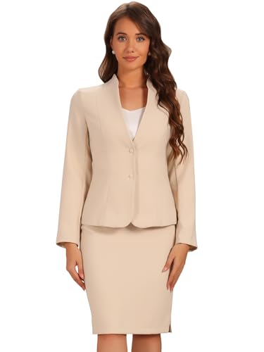 Allegra K 2-teiliges Business-Set für Damen-Blazer ohne Kragen und formeller Bleistiftrock-Anzug Beige XS Allegra K 2-teiliges Business-Set für Damen-Blazer ohne Kragen und formeller Bleistiftrock-Anzug Beige XS von Allegra K