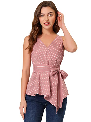 Allegra K Damen Ärmellos Asymmetrisch V Neck Wrap Streifen Top Bluse Rosa S von Allegra K