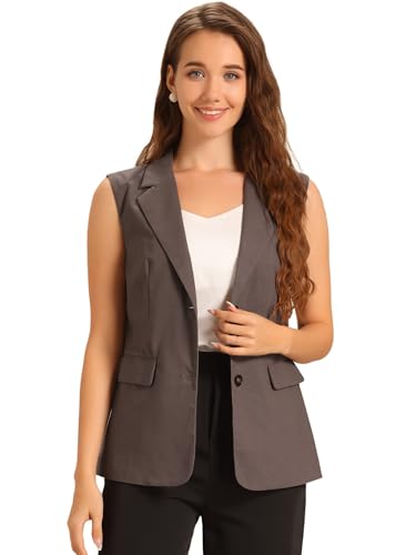 Allegra K Damen Ärmelloser Blazer Business Casual Leinen Arbeit Büro Anzug Weste Grau braun XS Allegra K Damen Ärmelloser Blazer Business Casual Leinen Arbeit Büro Anzug Weste Grau braun XS von Allegra K