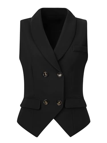 Allegra K Damen Anzugweste Zweireihiges Revers Dressy Weste, Schwarz , XS Allegra K Damen Anzugweste Zweireihiges Revers Dressy Weste, Schwarz , XS von Allegra K