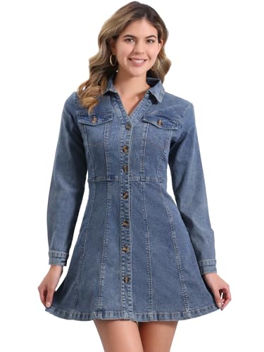 Allegra K Damen Denim Langarm Aufrollen Knopfleiste Jeans Shirtkleid Kleid Retro Blau L Allegra K Damen Denim Langarm Aufrollen Knopfleiste Jeans Shirtkleid Kleid Retro Blau L von Allegra K