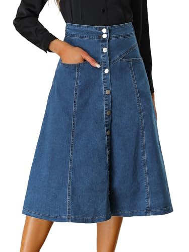 Allegra K Damen Denim Rock Dehnbar Hoher Taille Knopfleist Lang Jeansrock A-Linie Tasche Midirock Blau L Allegra K Damen Denim Rock Dehnbar Hoher Taille Knopfleist Lang Jeansrock A-Linie Tasche Midirock Blau L von Allegra K