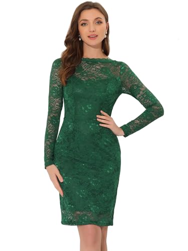 Allegra K Damen Elegant Kleid Langarm Kleider Bleistiftkleid Spitze Blumenspitze Figurbetont Minikleid Dunkelgrün XS Allegra K Damen Elegant Kleid Langarm Kleider Bleistiftkleid Spitze Blumenspitze Figurbetont Minikleid Dunkelgrün XS von Allegra K