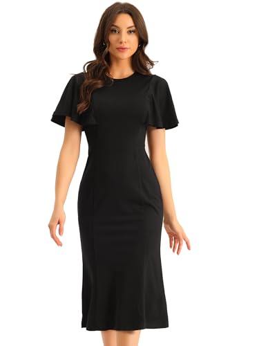 Allegra K Damen Etuikleid Rüschen Flatter Sleeve Rundhals Cocktail Party Minikleid Schwarz L von Allegra K