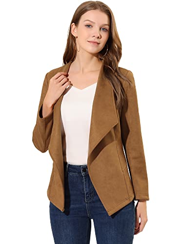 Allegra K Damen Jacke aus Wildlederimitat mit offenem Revers Drapierter Outwear Cardigan Braun M Allegra K Damen Jacke aus Wildlederimitat mit offenem Revers Drapierter Outwear Cardigan Braun M von Allegra K