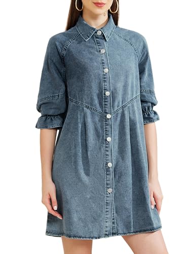 Allegra K Damen Jeanskleid 3/4 Laternenärmel Babydoll Mini Jean Hemdkleider Blau L Allegra K Damen Jeanskleid 3/4 Laternenärmel Babydoll Mini Jean Hemdkleider Blau L von Allegra K