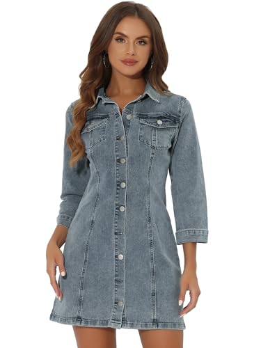 Allegra K Damen Jeanskleid Langarm Stehkragen Knopfleiste Knielang Brusttasche Minikleid Kleid Grau Blau M Allegra K Damen Jeanskleid Langarm Stehkragen Knopfleiste Knielang Brusttasche Minikleid Kleid Grau Blau M von Allegra K