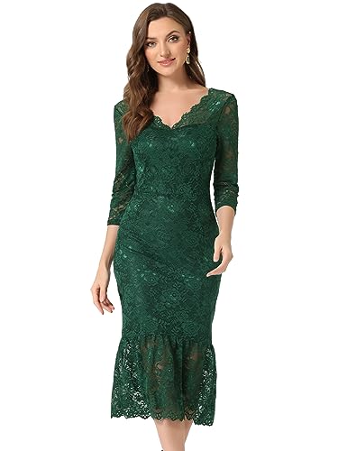 Allegra K Damen Kleid Elegantes Bodycon V-Ausschnitt 3/4 Ärmeln Blumen Spitze Rüschen Meerjungfrau Kleid Dunkelgrün M Allegra K Damen Kleid Elegantes Bodycon V-Ausschnitt 3/4 Ärmeln Blumen Spitze Rüschen Meerjungfrau Kleid Dunkelgrün M von Allegra K