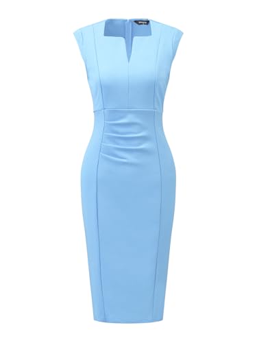 Allegra K Damen Kleid Flügelärmel V-Ausschnitt Plissee Elegant Arbeit Business Etuikleid Hell Blau S Allegra K Damen Kleid Flügelärmel V-Ausschnitt Plissee Elegant Arbeit Business Etuikleid Hell Blau S von Allegra K