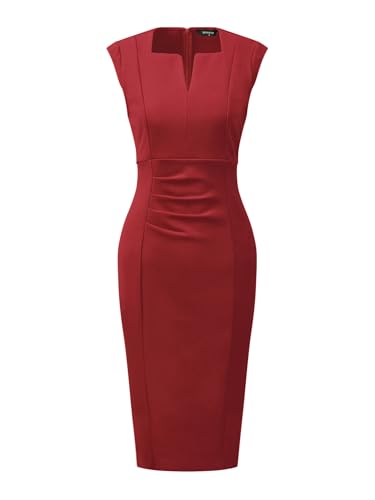 Allegra K Damen Kleid Flügelärmel V-Ausschnitt Plissee Elegant Arbeit Business Etuikleid Rot S Allegra K Damen Kleid Flügelärmel V-Ausschnitt Plissee Elegant Arbeit Business Etuikleid Rot S von Allegra K