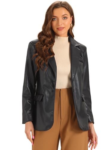 Allegra K Damen Kunstleder-Blazer Mit Reverskragen Pu-Moto-Bikerjacken Schwarz S Allegra K Damen Kunstleder-Blazer Mit Reverskragen Pu-Moto-Bikerjacken Schwarz S von Allegra K