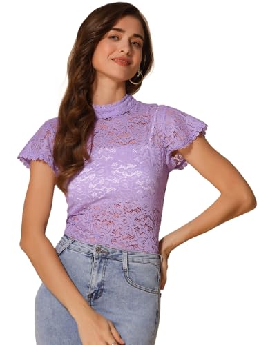 Allegra K Damen Kurzarm Dirndl Trachtenbluse Stehkragen Mesh Durchsichtig Elegant Spitze Oberteil Lila L Allegra K Damen Kurzarm Dirndl Trachtenbluse Stehkragen Mesh Durchsichtig Elegant Spitze Oberteil Lila L von Allegra K