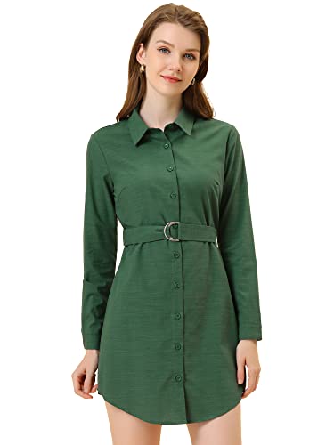 Allegra K Damen Langarm Stehkragen Knopfleiste Shirtkleid Minikleid Kleid Grün M von Allegra K