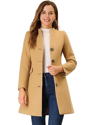 Allegra K Damen Mantel Langarm V-Ausschnitt Einreihiger Knopfleiste Elegant Trenchcoat Wintermantel Khaki XS von Allegra K