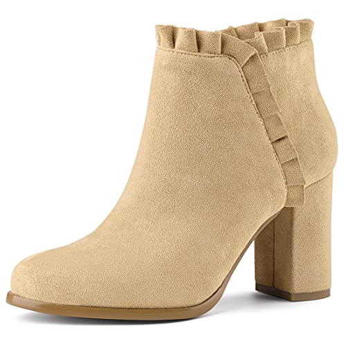 Allegra K Damen-Stiefeletten mit Rüschen und Blockabsatz Khaki 41 von Allegra K