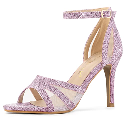 Allegra K Damen-Sandalen mit Glitzer-Knöchelriemen und Stiletto-Absatz Violett 40 von Allegra K