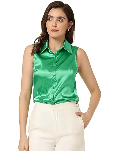 Allegra K Damen Satin Bluse Ärmellos Arbeit Knopfleiste Legerem Kragen Hemd Top Grün XL Allegra K Damen Satin Bluse Ärmellos Arbeit Knopfleiste Legerem Kragen Hemd Top Grün XL von Allegra K