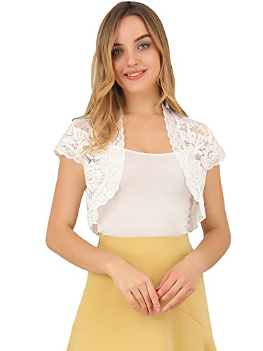 Allegra K Damen Sommer Elegante Kurzarm Sheer Blumenspitze Bolero Cardigan Weiß XL Allegra K Damen Sommer Elegante Kurzarm Sheer Blumenspitze Bolero Cardigan Weiß XL von Allegra K
