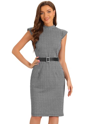Allegra K Damen Vintage Business-Kleid Mit Flügelärmeln Und Hahnentrittmuster Und Gürtel Bleistiftkleid Schwarz-Weiss M Allegra K Damen Vintage Business-Kleid Mit Flügelärmeln Und Hahnentrittmuster Und Gürtel Bleistiftkleid Schwarz-Weiss M von Allegra K