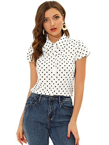 Allegra K Damen Vintage Kurzarm Polka Dots Top Shirt, weiß, 42 von Allegra K