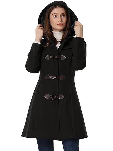 Allegra K Damen Wintermantel Dufflecoat Knebelknöpfen Kapuze Mantel Schwarz XL von Allegra K