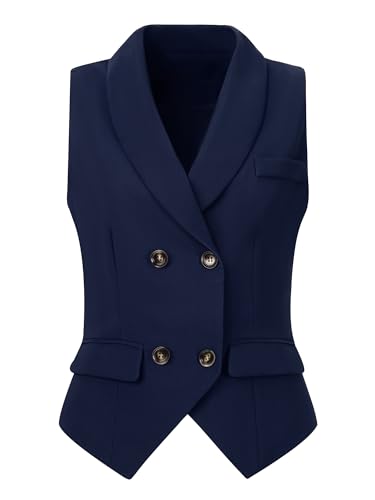 Allegra K Damen Anzugweste Zweireihiges Revers Dressy Weste, dunkelblau, L Allegra K Damen Anzugweste Zweireihiges Revers Dressy Weste, dunkelblau, L von Allegra K