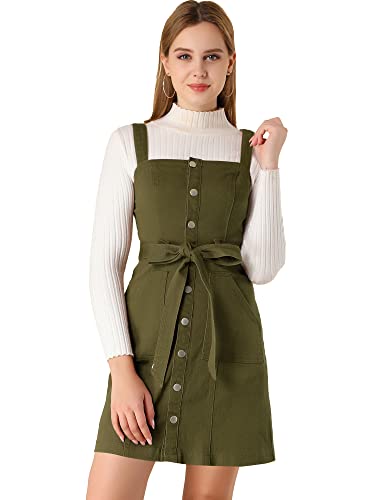 Allegra K Klassisches Jeanskleid für Damen, verstellbarer Riemen, A-Linie, Overall, Grün (Army Green), 3X-Groß von Allegra K