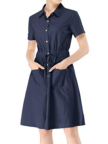 Allegra K Safari-Kleider für Damen, kurzärmelig, Baumwolle, Button-Down-Kragen, Hemdkleid, Blau, X-Groß Allegra K Safari-Kleider für Damen, kurzärmelig, Baumwolle, Button-Down-Kragen, Hemdkleid, Blau, X-Groß von Allegra K