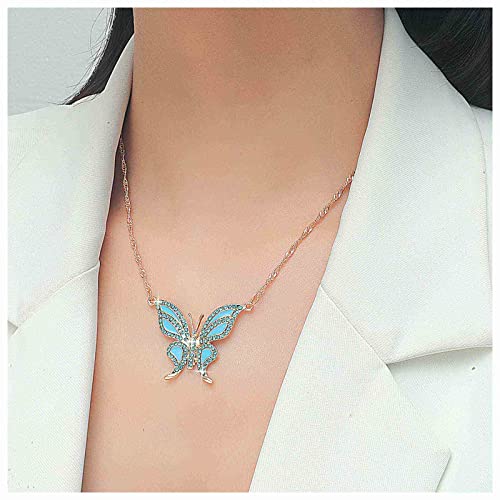 Allereya Kristall Saphir Schmetterling Halskette Strass Emailliert Schmetterling Anhänger Halskette Saphir Kristall Halskette Schmetterling Choker Halskette Schmuck Für Frauen Und Mädchen (blau) von Allereya