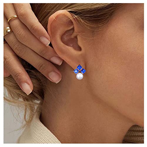 Allereya Vintage Perle Saphir Ohrringe Blau Kristall Perlen Ohrringe Saphir Quadratische Ohrringe Blau Strass Perlen Ohrstecker Schmuck Für Frauen Und Mädchen (blau) von Allereya