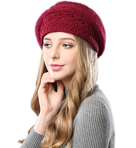 Alleza Barett Mütze Damen Baskenmütze Winter Strick Barett Wollmütze gefüttert mit Teddyfleece warm (Rot, One Size) von Superora