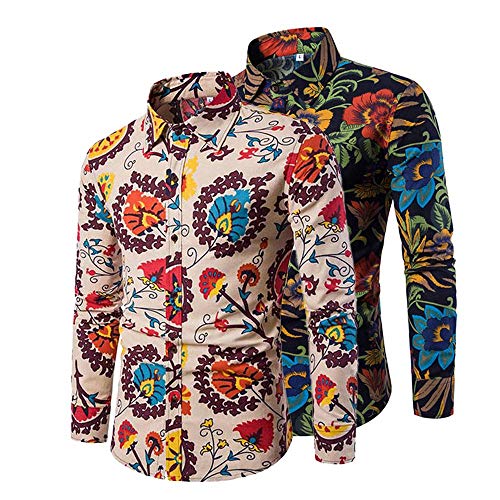 2er Set Blumen Hemden Herren Bunte Hemden Langarmhemd Muster Paisley Freizeitshemd Langarm Casual Shirt 2er Pack Type 2 2XL von Allthemen