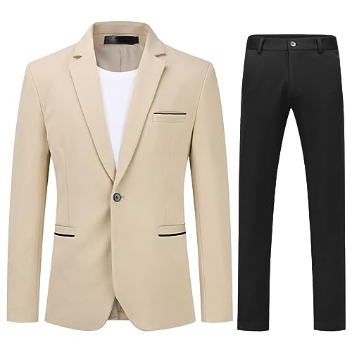 Allthemen Anzug Herren 2 Teilig Slim Fit Herrenanzug EIN Knopf Business Hochzeitanzug Männer Khaki(schwarz Hose) L von Allthemen