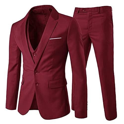 Allthemen Anzug Herren 3 Teilig Herrenanzug Slim Fit 2 Knopf Hochzeitanzug Anzüge Sakko Business Weinrot XL von Allthemen