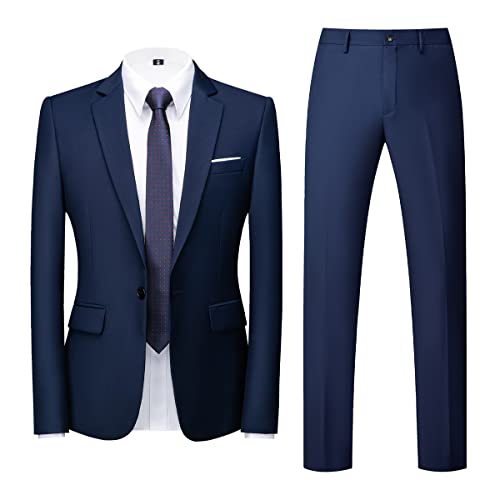 Allthemen Anzug Herren 2 Teilig Slim Fit Hochzeitanzug EIN Knopf Smoking Anzüge Sakko Hose Blau1 L von Allthemen