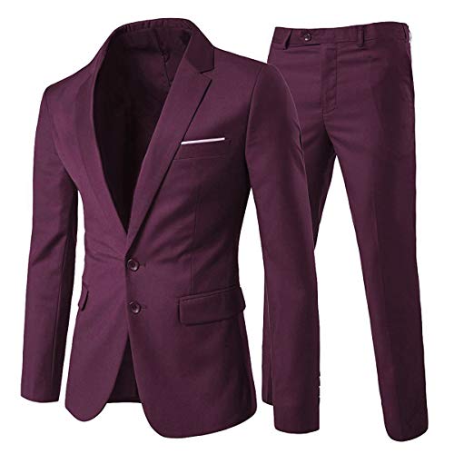 Allthemen Anzug Herren Anzug 2 Teilig Slim Fit Herrenanzug Hochzeit Anzüge Herren Modern Sakko für Business Rot(2 Knöpfe) 3XL von Allthemen