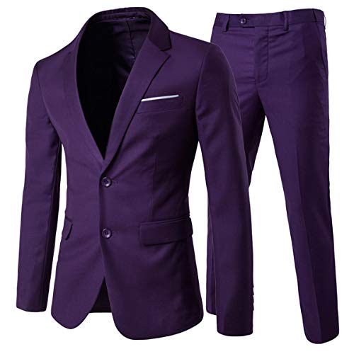 Allthemen Anzug Herren Anzug 2 Teilig Slim Fit Herrenanzug Hochzeit Anzüge Herren Modern Sakko für Business Violett(2 Knöpfe) XS von Allthemen