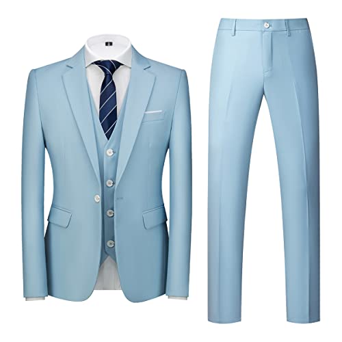 Allthemen Anzug Herren Anzug 3 Teilig Slim FIt EIN Knopf Anzüge Hochzeit Buisness Sakko Weste Hose Hellblau1 XXL von Allthemen