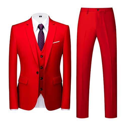 Allthemen Anzug Herren Anzug 3 Teilig Slim FIt EIN Knopf Anzüge Hochzeit Buisness Sakko Weste Hose Rot M von Allthemen