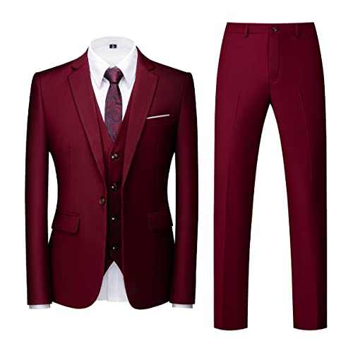 Allthemen Anzug Herren Anzug 3 Teilig Slim FIt EIN Knopf Anzüge Hochzeit Buisness Sakko Weste Hose Weinrot XXL von Allthemen