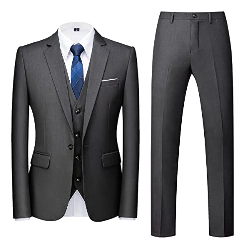 Allthemen Anzug Herren Anzug 3 Teilig Slim FIt EIN Knopf Anzüge Hochzeit Buisness Sakko Weste Hose Grau XL von Allthemen