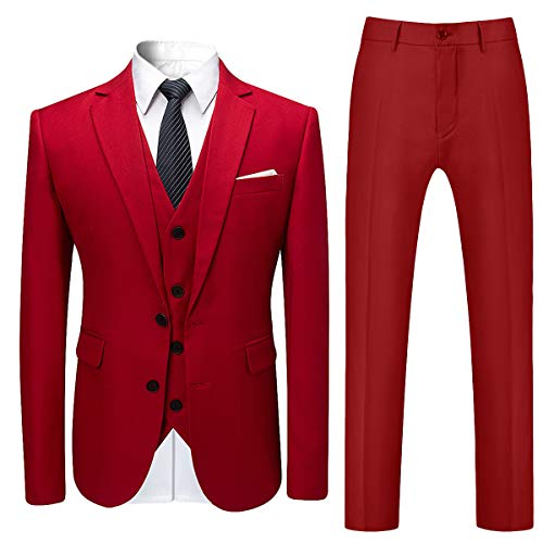 Allthemen Anzug Herren Anzug 3 Teilig Slim Fit Herrenanzug Hochzeit Anzüge Herren Modern Sakko Business Rot XXL von Allthemen