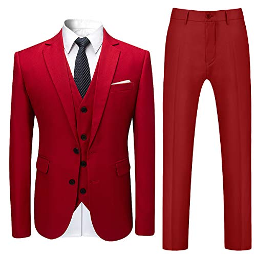 Allthemen Anzug Herren Anzug 3 Teilig Slim Fit Herrenanzug Hochzeit Anzüge Herren Modern Sakko für Business Rot L von Allthemen